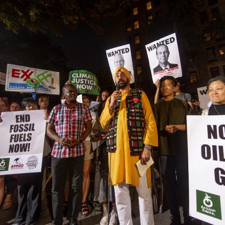 Protestors demanding an end to the influence of the fossil fuel industry