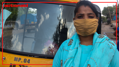 Talat is ActionAid India’s Covid-19 response. She uses her auto-rickshaw to deliver food packages to vulnerable people in Bhopal.